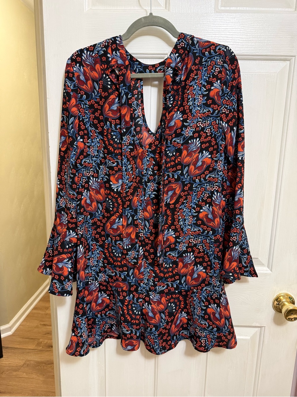 Xhilaration Navy Tunic Dress with Red & Light Blue Floral Print